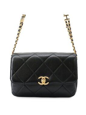 Chanel Chain Shoulder Bag Quilted Mini Flap CC Logo Lambskin Black